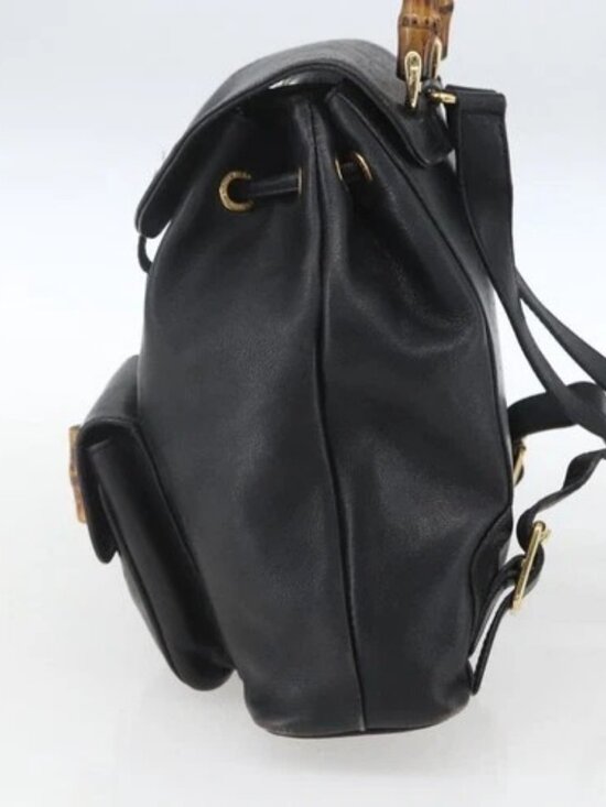 GUCCI Bamboo Backpack Leather Black Gold 003 1956 0030 Auth ka1325A main image 12